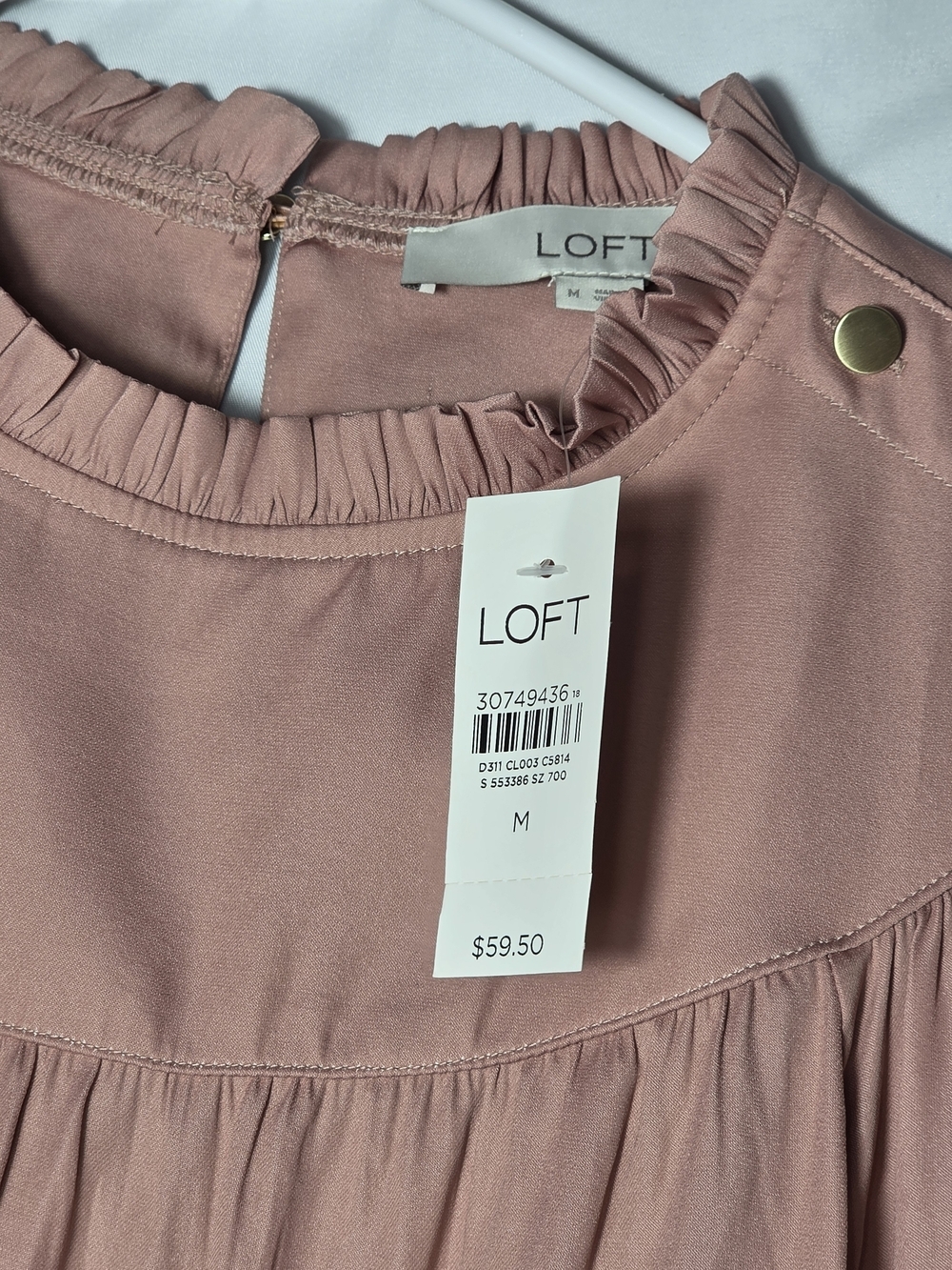 LOFT Blush Pink Long Sleeve Ruffle Yoke Blouse with Gold Buttons NWT Feminine - Picture 2 of 6
